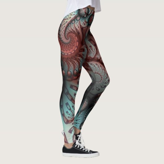 Abstracte Vivid Fantasy Fractal Art Bruin Blauw Leggings (Rechts)