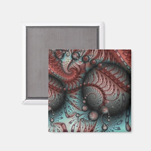 Abstracte Vivid Fantasy Fractal Art Bruin Blauw Magneet (Voorkant / Achterkant)
