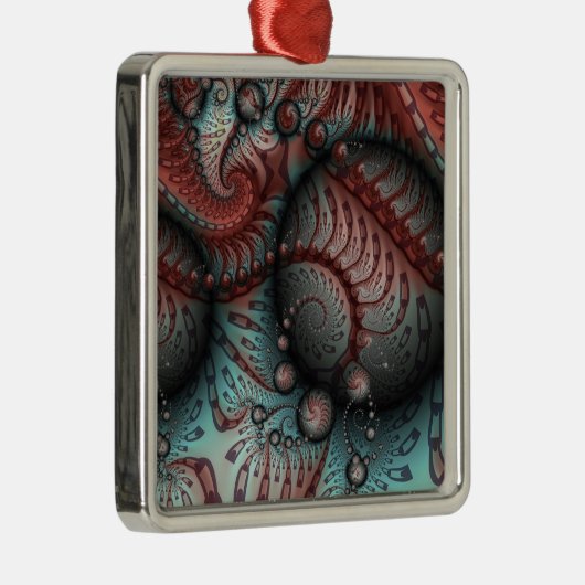 Abstracte Vivid Fantasy Fractal Art Bruin Blauw Metalen Ornament (Rechts)