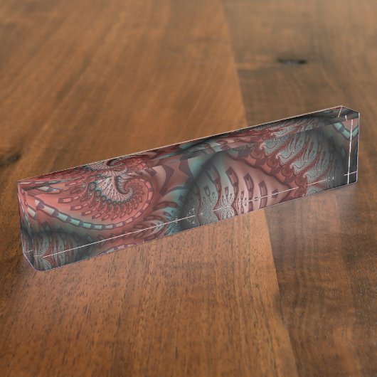 Abstracte Vivid Fantasy Fractal Art Bruin Blauw Naambordje (Zijkant)