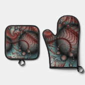 Abstracte Vivid Fantasy Fractal Art Bruin Blauw Ovenwant & Pannenlap Set (Voorkant)