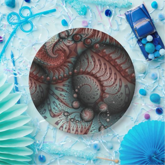 Abstracte Vivid Fantasy Fractal Art Bruin Blauw Papieren Bordje (Feest)