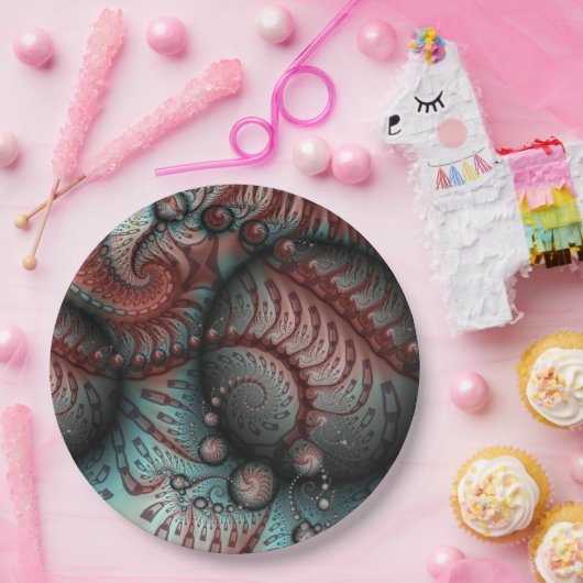 Abstracte Vivid Fantasy Fractal Art Bruin Blauw Papieren Bordje (Feest)