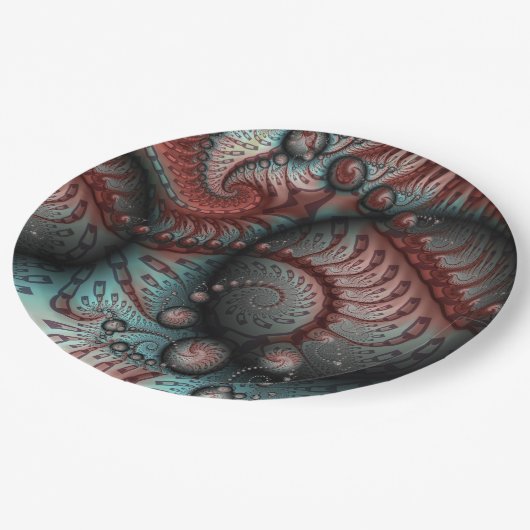 Abstracte Vivid Fantasy Fractal Art Bruin Blauw Papieren Bordje (Gekanteld)