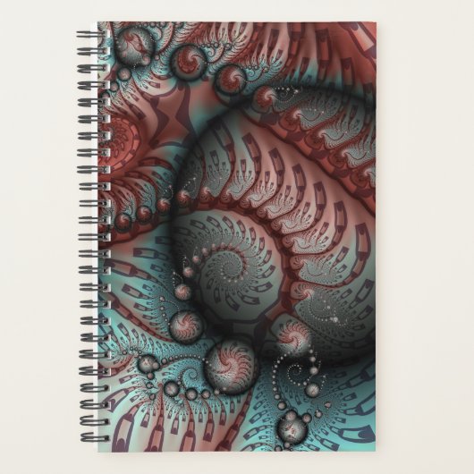 Abstracte Vivid Fantasy Fractal Art Bruin Blauw Planner (Voorkant)
