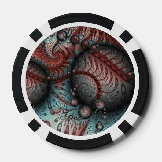 Abstracte Vivid Fantasy Fractal Art Bruin Blauw Poker Chips (Achterkant)