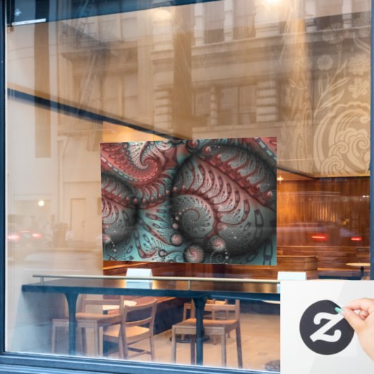 Abstracte Vivid Fantasy Fractal Art Bruin Blauw Raamsticker (Cafe Raam)