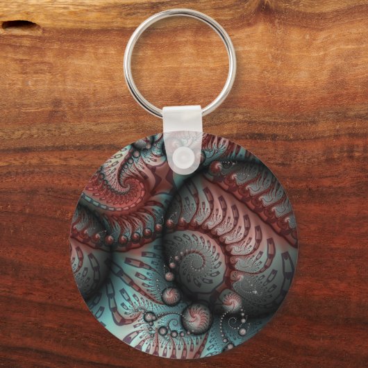 Abstracte Vivid Fantasy Fractal Art Bruin Blauw Sleutelhanger (Achterkant)