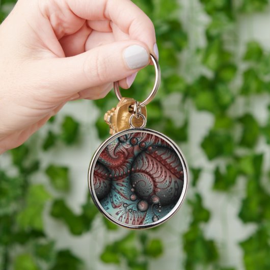 Abstracte Vivid Fantasy Fractal Art Bruin Blauw Sleutelhanger (Hand)