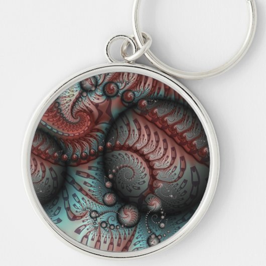 Abstracte Vivid Fantasy Fractal Art Bruin Blauw Sleutelhanger (Voorkant)