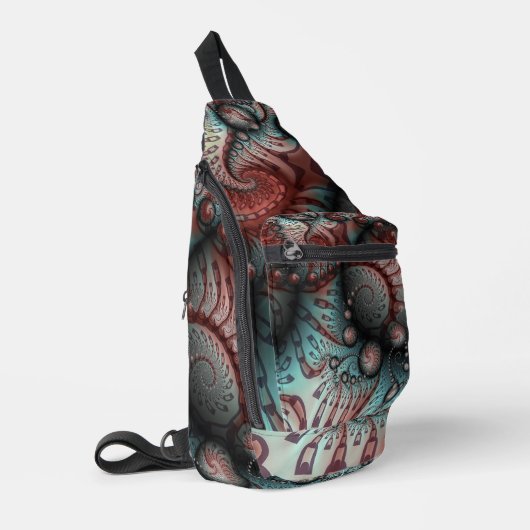 Abstracte Vivid Fantasy Fractal Art Bruin Blauw Sling Bag (Linkerhoek)