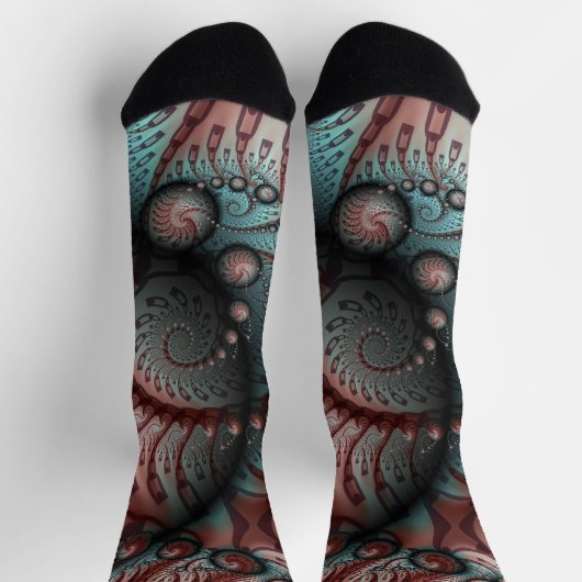 Abstracte Vivid Fantasy Fractal Art Bruin Blauw Sokken (Top)