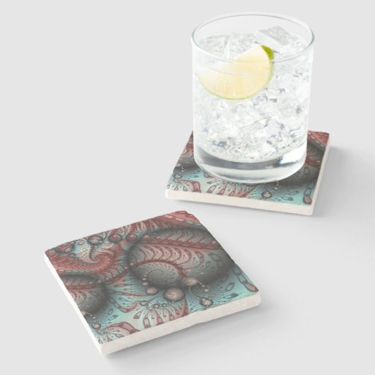 Abstracte Vivid Fantasy Fractal Art Bruin Blauw Stenen Onderzetter (Zijkant)