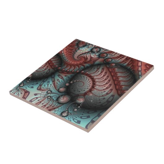 Abstracte Vivid Fantasy Fractal Art Bruin Blauw Tegeltje (Zijkant)