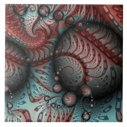 Abstracte Vivid Fantasy Fractal Art Bruin Blauw Tegeltje (Voorkant)