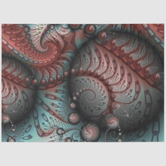 Abstracte Vivid Fantasy Fractal Art Bruin Blauw Tissuepapier (Voorkant)