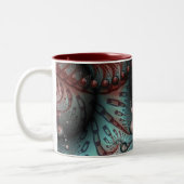 Abstracte Vivid Fantasy Fractal Art Bruin Blauw Tweekleurige Koffiemok (Links)