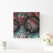 Abstracte Vivid Fantasy Fractal Art Bruin Blauw Vierkante Klok (Huis)