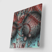 Abstracte Vivid Fantasy Fractal Art Bruin Blauw Vierkante Klok (Hoek)