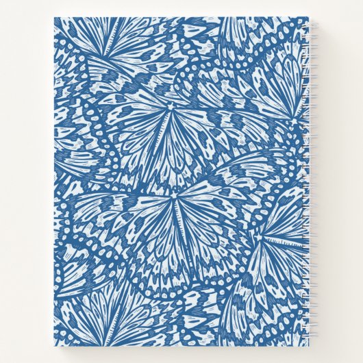 Abstracte Vlinder Dier Print Monogram Blauw Notitieboek (Achterkant)