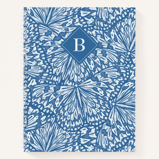 Abstracte Vlinder Dier Print Monogram Blauw Notitieboek (Voorkant)