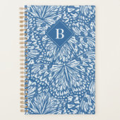 Abstracte Vlinder Dier Print Monogram Blauw Planner (Voorkant)