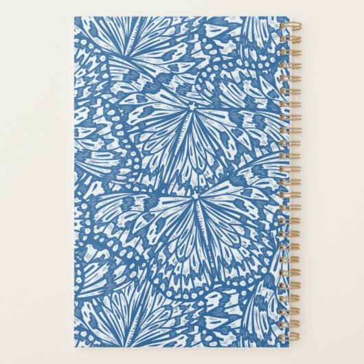 Abstracte Vlinder Dier Print Monogram Blauw Planner (Achterkant)