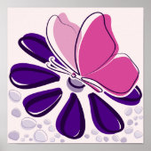 Abstracte vlinder en bloesem roze en Paarse kunst Poster (Voorkant)