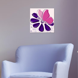 Abstracte vlinder en bloesem roze en Paarse kunst Poster