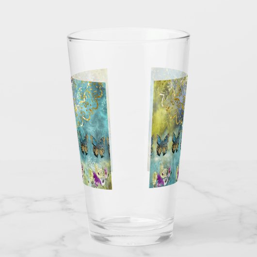 Abstracte vlinder en Floral design Glas (Links)