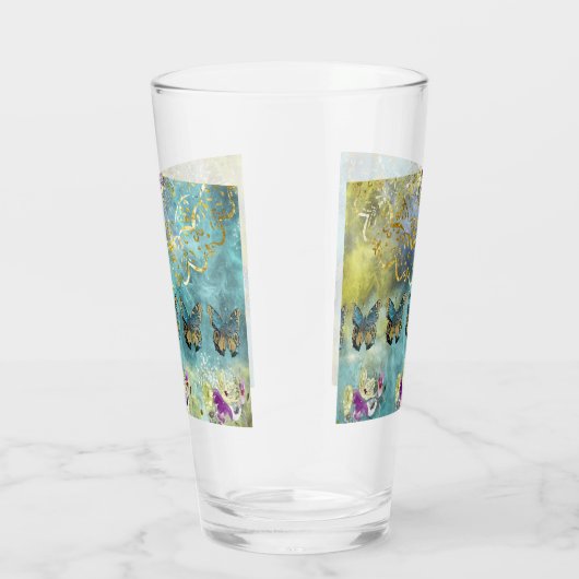 Abstracte vlinder en Floral design Glas (Rechts)