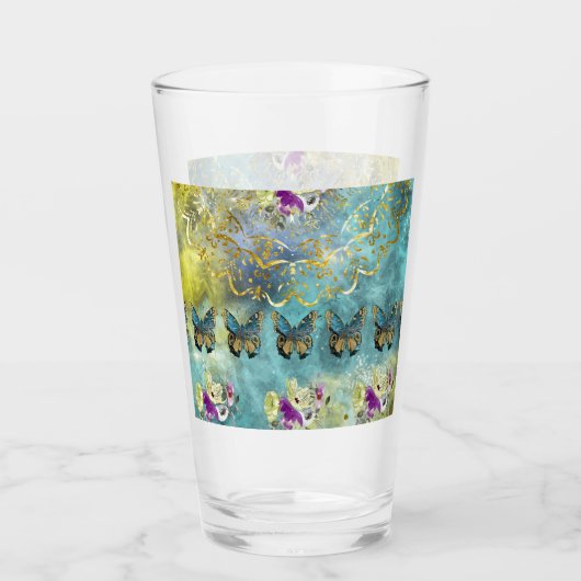 Abstracte vlinder en Floral design Glas (Voorkant)