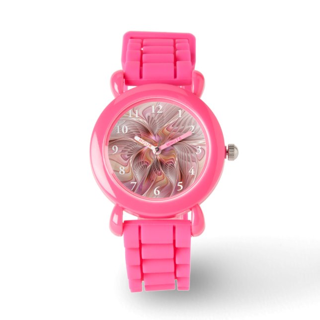 Abstracte Vlinder Kleurrijke Fantasie Fractale Kun Horloge (Voorkant)
