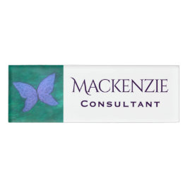 Abstracte vlinder | Modern Blue Paarse Wings Naambadge