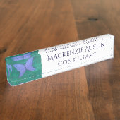 Abstracte vlinder | Modern Blue Paarse Wings Naambordje (Zijkant)