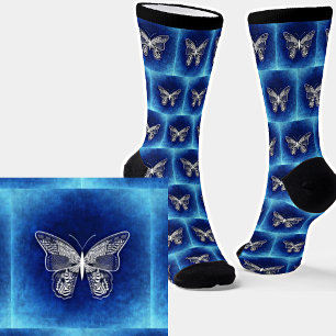 Abstracte vlinder op blauw sokken