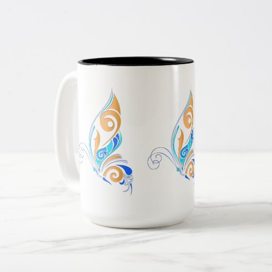 Abstracte vlinder tweekleurige koffiemok (Voorkant links)
