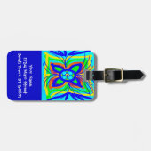 Abstracte vlinderbloem Kinder Doodle Blauwgroen Li Bagagelabel (Voorkant horizontaal)