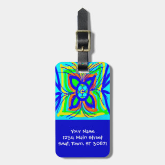 Abstracte vlinderbloem Kinder Doodle Blauwgroen Li Bagagelabel