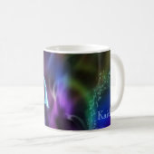 Abstracte vlinderbloemige neonblauw Paars thee of Koffiemok (Voorkant rechts)