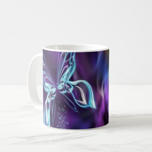 Abstracte vlinderbloemige neonblauw Paars thee of Koffiemok (Voorkant links)