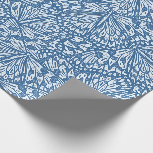 Abstracte vlinderdierenprint in blauw cadeaupapier (Hoek)