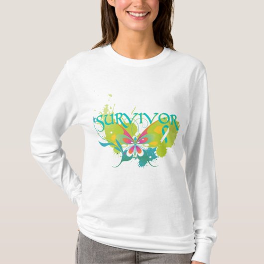 Abstracte vlinderkanker Overleving T-shirt (Voorkant)