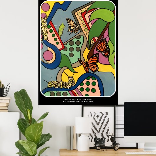 Abstracte vlinderschilderij uit de middeleeuwen op poster (Thuiskantoor)