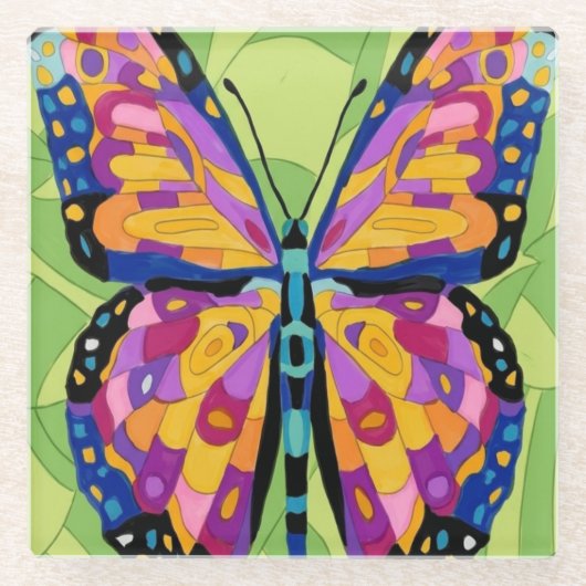 Abstracte vlinderschildering glazen onderzetter (Voorkant)
