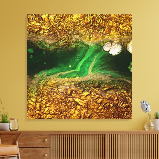 Abstracte vloeibaar papier Faux Gold Metallic Foli Canvas Afdruk (Insitu (Woonkamer))