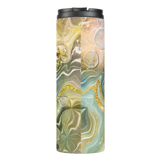 Abstracte vloeibaar schoeisel Textielachtergrond Thermosbeker (Achterkant)