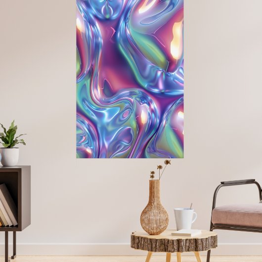 Abstracte vloeibare chroom uitgerekte canvasprint poster (Woonkamer 3)
