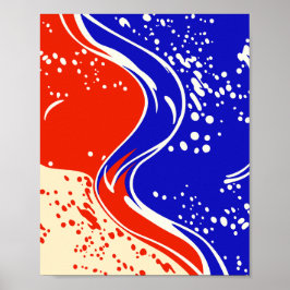 Abstracte vloeibare golven in rood en blauw poster