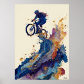 Abstracte vloeibare inkt mountainbiker – Dynamisch Poster (Voorkant)